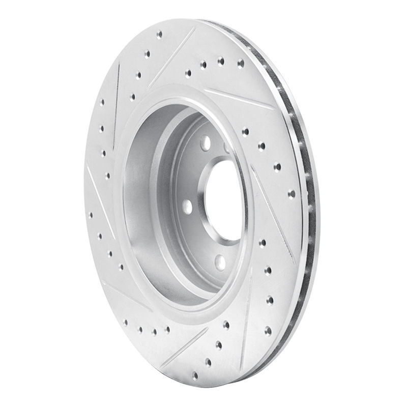 BMW 750IL Brake Rotor (1) - Rear Right - R1 Concepts - Drilled & Slotted - Silver - `95-`03